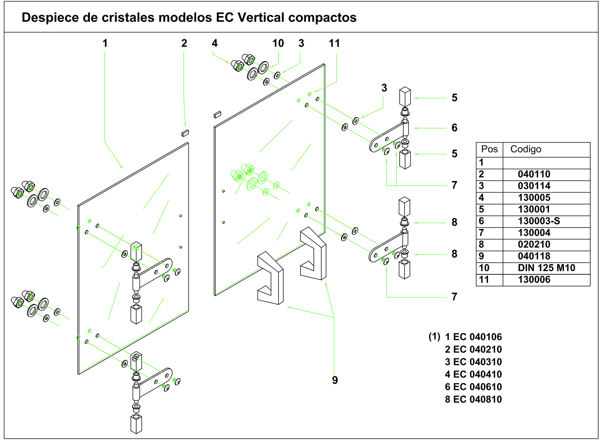 KIT Vis-rondelles-écrou pour vitre MCM EC (modèle compact)